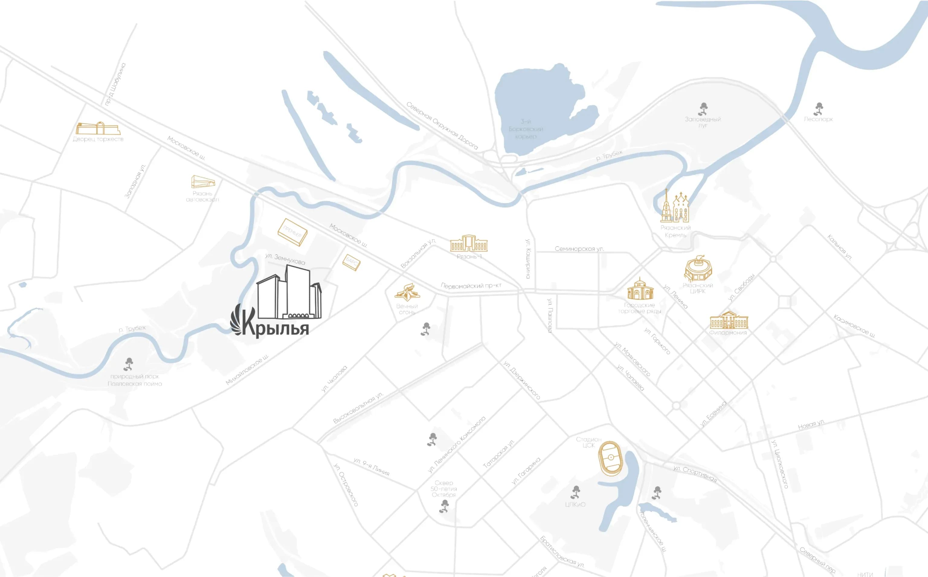 Карта инфраструктуры вокруг ЖК Крылья